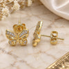 Oro Laminado Stud Earring, Gold Filled Style Butterfly Design, with White Micro Pave, Polished, Golden Finish, 02.156.0455