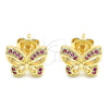 Oro Laminado Stud Earring, Gold Filled Style Butterfly Design, with Ruby Micro Pave, Polished, Golden Finish, 02.156.0455.1