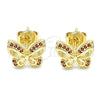 Oro Laminado Stud Earring, Gold Filled Style Butterfly Design, with Garnet Micro Pave, Polished, Golden Finish, 02.156.0455.2