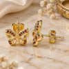 Oro Laminado Stud Earring, Gold Filled Style Butterfly Design, with Garnet Micro Pave, Polished, Golden Finish, 02.156.0455.2