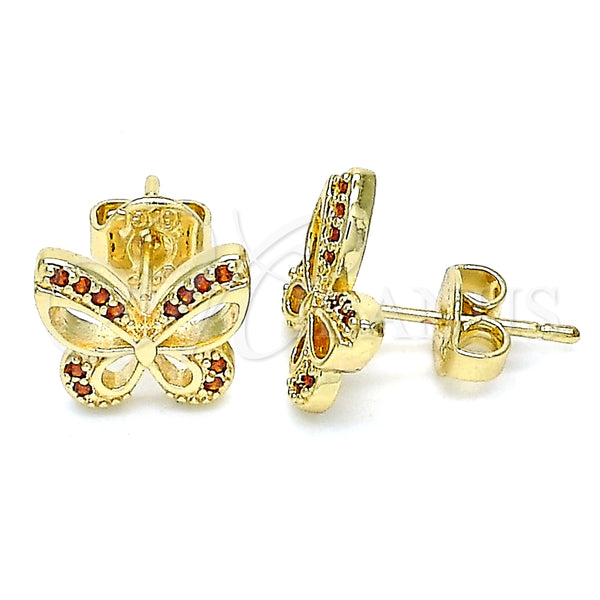 Gold Filled Ring — Stud Earring Butterfly Design with Garnet Micro Pave — main product view — SKU 134494 | Oro Laminado anillo — Stud Earring Butterfly diseño with Garnet Micro Pave — SKU 134494