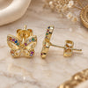 Oro Laminado Stud Earring, Gold Filled Style Butterfly Design, with Multicolor Micro Pave, Polished, Golden Finish, 02.156.0455.3