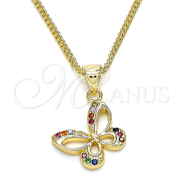 Gold Filled Necklace — Pendant Necklace Butterfly Design with Multicolor Micro Pave — main product view — SKU 134499 | Oro Laminado collar — Pendant Necklace Butterfly diseño with Multicolor Micro Pave — SKU 134499