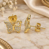 Oro Laminado Stud Earring, Gold Filled Style Butterfly Design, with White Micro Pave, Polished, Golden Finish, 02.156.0456