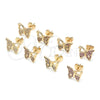Oro Laminado Stud Earring, Gold Filled Style Butterfly Design, with Ruby Micro Pave, Polished, Golden Finish, 02.156.0456.1