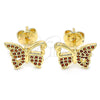 Oro Laminado Stud Earring, Gold Filled Style Butterfly Design, with Garnet Micro Pave, Polished, Golden Finish, 02.156.0456.2