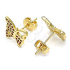 Oro Laminado Stud Earring, Gold Filled Style Butterfly Design, with Garnet Micro Pave, Polished, Golden Finish, 02.156.0456.2