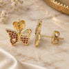 Oro Laminado Stud Earring, Gold Filled Style Butterfly Design, with Garnet Micro Pave, Polished, Golden Finish, 02.156.0456.2