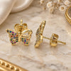 Oro Laminado Stud Earring, Gold Filled Style Butterfly Design, with Multicolor Micro Pave, Polished, Golden Finish, 02.156.0456.3