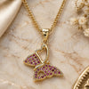 Oro Laminado Pendant Necklace, Gold Filled Style Butterfly Design, with Ruby Micro Pave, Polished, Golden Finish, 04.156.0318.1.20 (02 MM Thickness, 20 Inches Length)