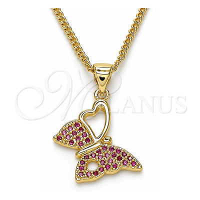 Oro Laminado Pendant Necklace, Gold Filled Style Butterfly Design, with Ruby Micro Pave, Polished, Golden Finish, 04.156.0318.1.20 (02 MM Thickness, 20 Inches Length)