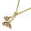 Oro Laminado Pendant Necklace, Gold Filled Style Butterfly Design, with Garnet Micro Pave, Polished, Golden Finish, 04.156.0318.2.20 (02 MM Thickness, 20 Inches Length)