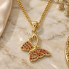 Oro Laminado Pendant Necklace, Gold Filled Style Butterfly Design, with Garnet Micro Pave, Polished, Golden Finish, 04.156.0318.2.20 (02 MM Thickness, 20 Inches Length)