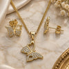 Oro Laminado Earring and Pendant Adult Set, Gold Filled Style Butterfly Design, with White Micro Pave, Polished, Golden Finish, 10.156.0261