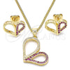 Oro Laminado Earring and Pendant Adult Set, Gold Filled Style Heart Design, with Ruby Micro Pave, Polished, Golden Finish, 10.156.0262.1