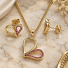 Oro Laminado Earring and Pendant Adult Set, Gold Filled Style Heart Design, with Ruby Micro Pave, Polished, Golden Finish, 10.156.0262.1