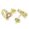 Oro Laminado Stud Earring, Gold Filled Style Heart Design, with Ruby Micro Pave, Polished, Golden Finish, 02.156.0457.1