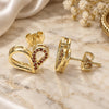 Oro Laminado Stud Earring, Gold Filled Style Heart Design, with Garnet Micro Pave, Polished, Golden Finish, 02.156.0457.2