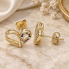 Oro Laminado Stud Earring, Gold Filled Style Heart Design, with Multicolor Micro Pave, Polished, Golden Finish, 02.156.0457.3