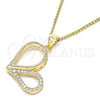 Oro Laminado Pendant Necklace, Gold Filled Style Heart Design, with White Micro Pave, Polished, Golden Finish, 04.156.0319.20 (02 MM Thickness, 20 Inches Length)