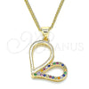 Oro Laminado Pendant Necklace, Gold Filled Style Heart Design, with Multicolor Micro Pave, Polished, Golden Finish, 04.156.0319.3.20 (02 MM Thickness, 20 Inches Length)