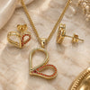 Oro Laminado Earring and Pendant Adult Set, Gold Filled Style Heart Design, with Garnet Micro Pave, Polished, Golden Finish, 10.156.0262.2