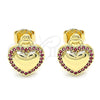 Oro Laminado Stud Earring, Gold Filled Style Heart Design, with Ruby Micro Pave, Polished, Golden Finish, 02.156.0458.1