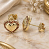 Oro Laminado Stud Earring, Gold Filled Style Heart Design, with Garnet Micro Pave, Polished, Golden Finish, 02.156.0458.2