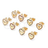 Oro Laminado Stud Earring, Gold Filled Style Heart Design, with Garnet Micro Pave, Polished, Golden Finish, 02.156.0458.2