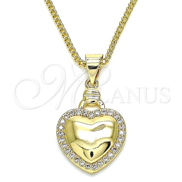 Oro Laminado Pendant Necklace, Gold Filled Style Heart Design, with White Micro Pave, Polished, Golden Finish, 04.156.0320.20 (02 MM Thickness, 20 Inches Length)