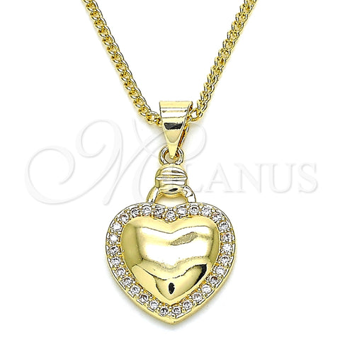 Oro Laminado Pendant Necklace, Gold Filled Style Heart Design, with White Micro Pave, Polished, Golden Finish, 04.156.0320.20 (02 MM Thickness, 20 Inches Length)