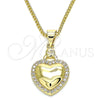 Oro Laminado Pendant Necklace, Gold Filled Style Heart Design, with White Micro Pave, Polished, Golden Finish, 04.156.0320.20 (02 MM Thickness, 20 Inches Length)