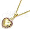 Oro Laminado Pendant Necklace, Gold Filled Style Heart Design, with Ruby Micro Pave, Polished, Golden Finish, 04.156.0320.1.20 (02 MM Thickness, 20 Inches Length)