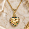 Oro Laminado Pendant Necklace, Gold Filled Style Heart Design, with Multicolor Micro Pave, Polished, Golden Finish, 04.156.0320.3.20 (02 MM Thickness, 20 Inches Length)