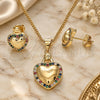 Oro Laminado Earring and Pendant Adult Set, Gold Filled Style Heart Design, with Multicolor Micro Pave, Polished, Golden Finish, 10.156.0263.3