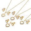 Oro Laminado Earring and Pendant Adult Set, Gold Filled Style Heart Design, with Multicolor Micro Pave, Polished, Golden Finish, 10.156.0263.3