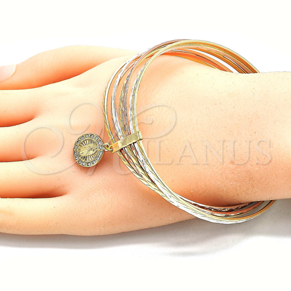 Gold Filled Jewelry — Semanario Bangle Guadalupe Design with White Crystal Diamond — alternate product view — SKU 134541 | Oro Laminado joyería — Semanario Bangle Guadalupe diseño with cristal blanco Diamond — SKU 134541