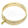 Oro Laminado Semanario Bangle, Gold Filled Style Hand of God Design, with White Cubic Zirconia, Diamond Cutting Finish, Tricolor, 07.253.0007.06 (02 MM Thickness, Size 6 (2.75 Diameter))