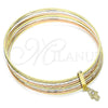 Oro Laminado Semanario Bangle, Gold Filled Style Hand of God Design, with White Cubic Zirconia, Diamond Cutting Finish, Tricolor, 07.253.0007.06 (02 MM Thickness, Size 6 (2.75 Diameter))