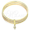 Oro Laminado Semanario Bangle, Gold Filled Style Hand of God Design, with White Cubic Zirconia, Diamond Cutting Finish, Tricolor, 07.253.0007.06 (02 MM Thickness, Size 6 (2.75 Diameter))
