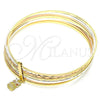 Oro Laminado Semanario Bangle, Gold Filled Style Owl Design, with Garnet Crystal, Diamond Cutting Finish, Tricolor, 07.253.0009.06 (02 MM Thickness, Size 6 (2.75 Diameter))