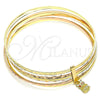 Oro Laminado Semanario Bangle, Gold Filled Style Owl Design, with Garnet Crystal, Diamond Cutting Finish, Tricolor, 07.253.0009.06 (02 MM Thickness, Size 6 (2.75 Diameter))
