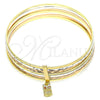 Oro Laminado Semanario Bangle, Gold Filled Style Owl Design, with Garnet Crystal, Diamond Cutting Finish, Tricolor, 07.253.0009.06 (02 MM Thickness, Size 6 (2.75 Diameter))