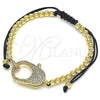 Oro Laminado Adjustable Bolo Bracelet, Gold Filled Style Ball Design, with White Micro Pave, Polished, Golden Finish, 03.341.0084.11 (04 MM Thickness, 11 Inches Length)