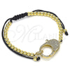 Oro Laminado Adjustable Bolo Bracelet, Gold Filled Style Ball Design, with White Micro Pave, Polished, Golden Finish, 03.341.0084.11 (04 MM Thickness, 11 Inches Length)