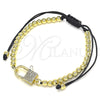 Oro Laminado Adjustable Bolo Bracelet, Gold Filled Style Lock and Ball Design, with White Micro Pave, Polished, Golden Finish, 03.341.0085.11 (04 MM Thickness, 11 Inches Length)