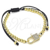 Oro Laminado Adjustable Bolo Bracelet, Gold Filled Style Lock and Ball Design, with White Micro Pave, Polished, Golden Finish, 03.341.0085.11 (04 MM Thickness, 11 Inches Length)