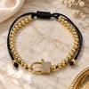 Oro Laminado Adjustable Bolo Bracelet, Gold Filled Style Lock and Ball Design, with White Micro Pave, Polished, Golden Finish, 03.341.0085.11 (04 MM Thickness, 11 Inches Length)