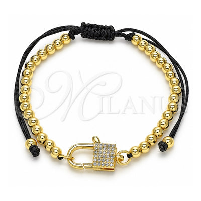 Oro Laminado Adjustable Bolo Bracelet, Gold Filled Style Lock and Ball Design, with White Micro Pave, Polished, Golden Finish, 03.341.0085.11 (04 MM Thickness, 11 Inches Length)