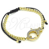 Oro Laminado Adjustable Bolo Bracelet, Gold Filled Style Heart and Ball Design, with White Micro Pave, Polished, Golden Finish, 03.341.0086.11 (04 MM Thickness, 11 Inches Length)